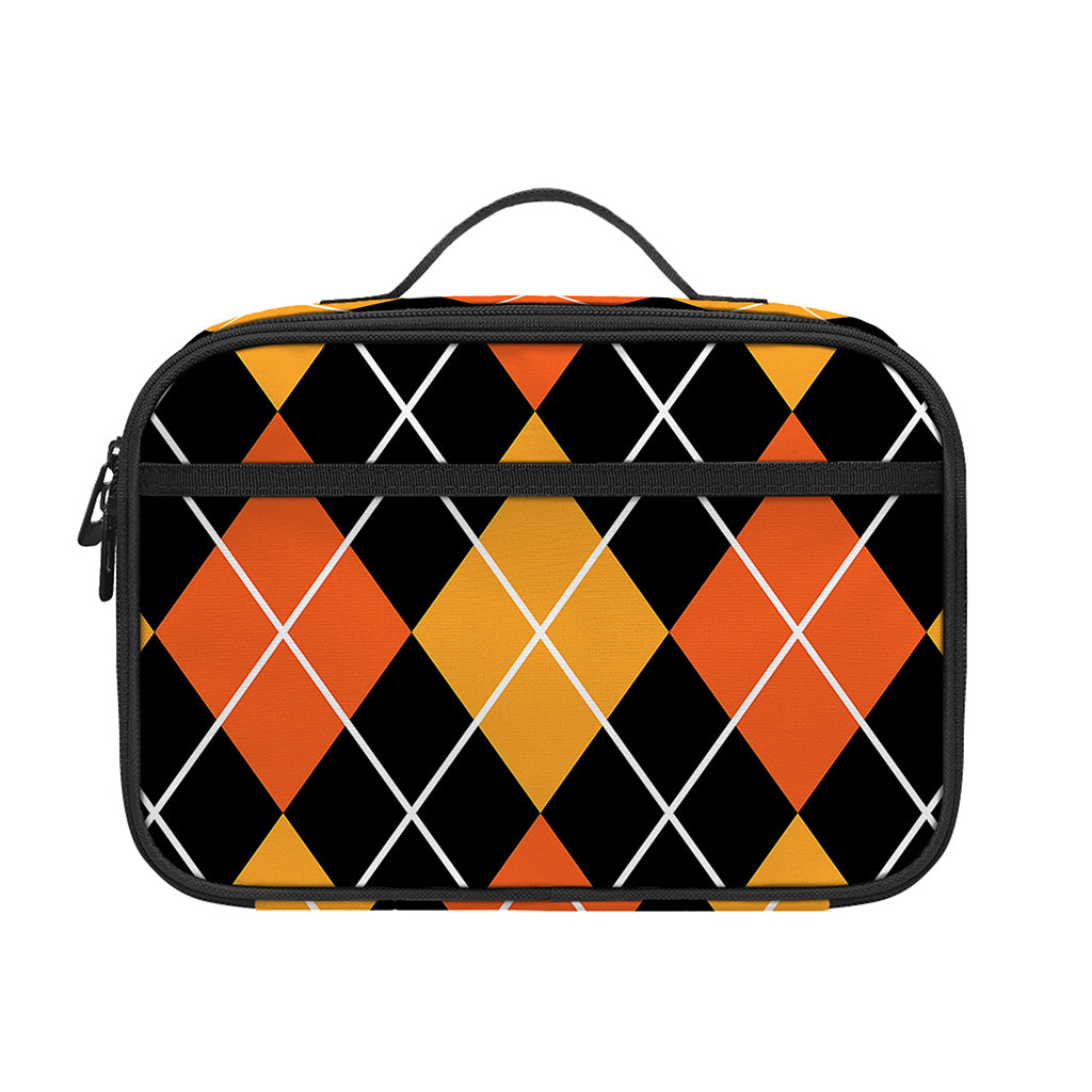 Halloween Black And Orange Argyle Print Portable Lunch Bag