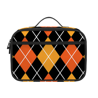 Halloween Black And Orange Argyle Print Portable Lunch Bag