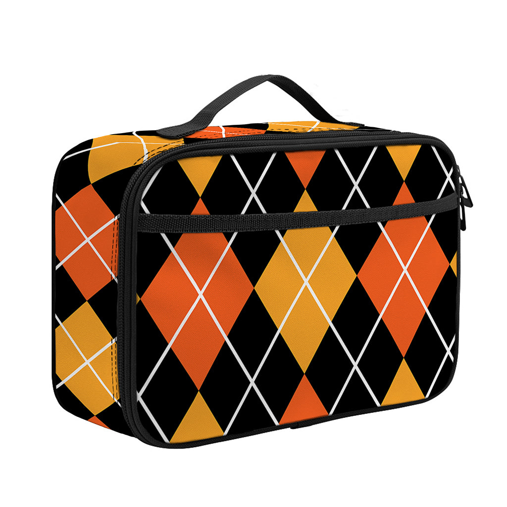 Halloween Black And Orange Argyle Print Portable Lunch Bag