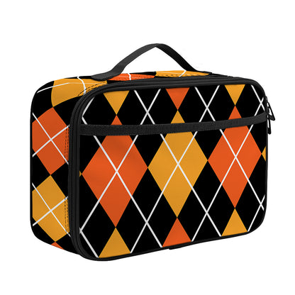 Halloween Black And Orange Argyle Print Portable Lunch Bag