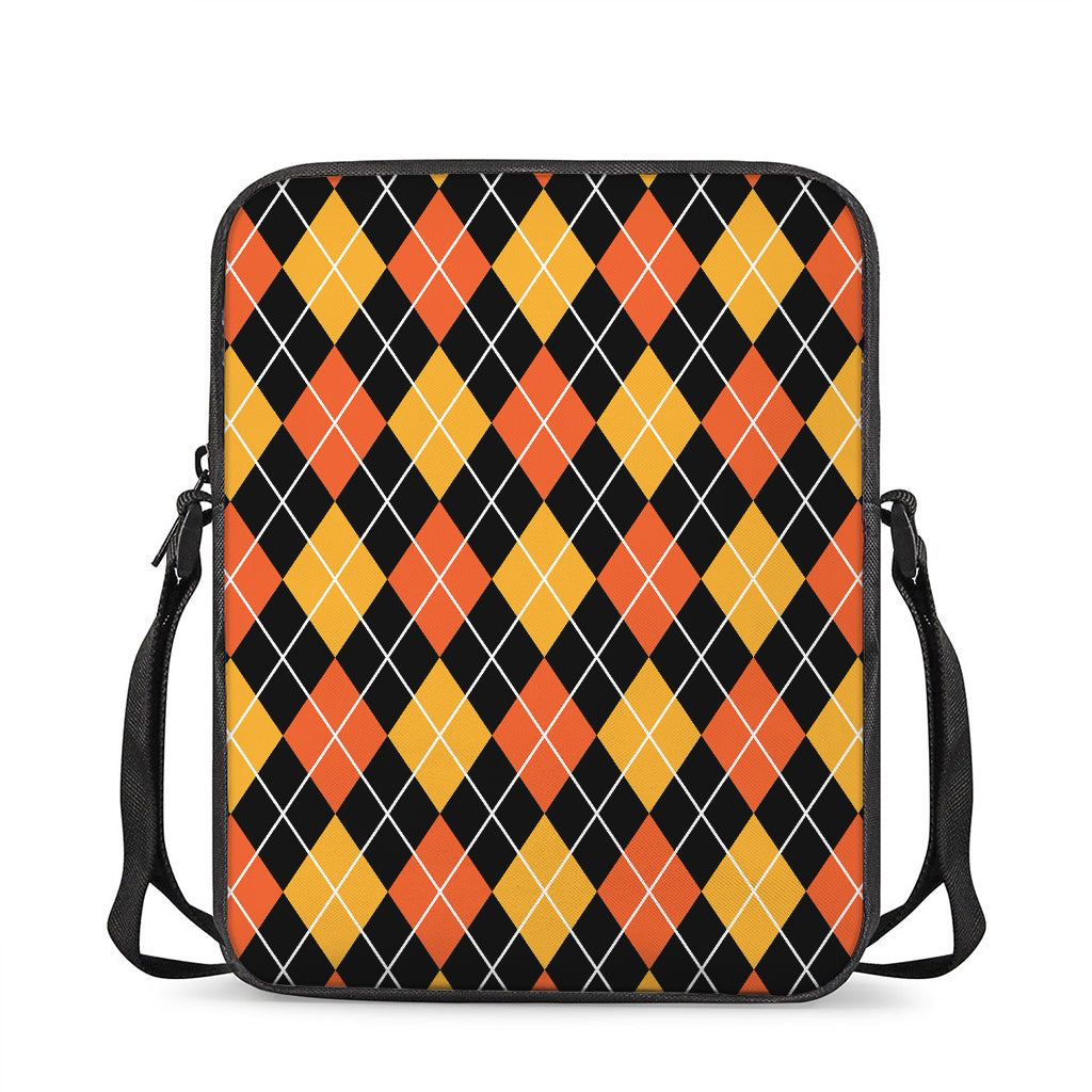 Halloween Black And Orange Argyle Print Rectangular Crossbody Bag