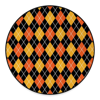Halloween Black And Orange Argyle Print Round Floor Mat