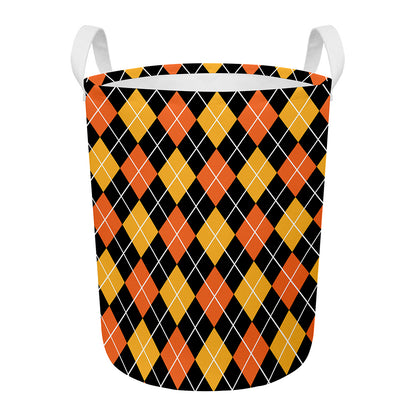Halloween Black And Orange Argyle Print Round Laundry Basket