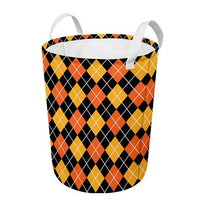 Halloween Black And Orange Argyle Print Round Laundry Basket