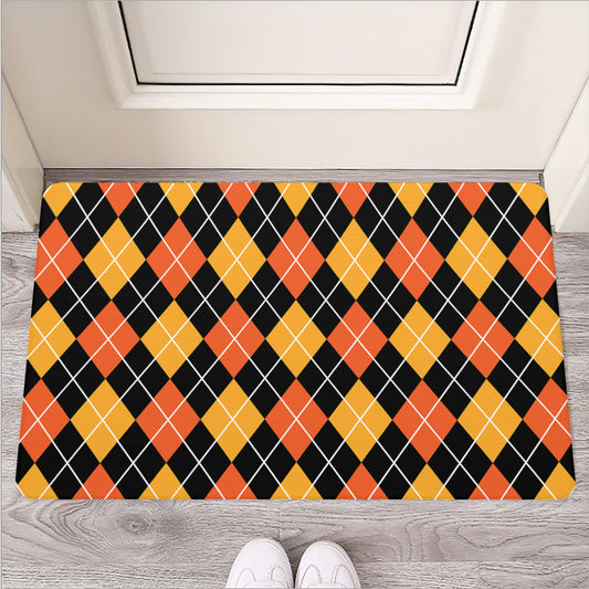 Halloween Black And Orange Argyle Print Rubber Doormat