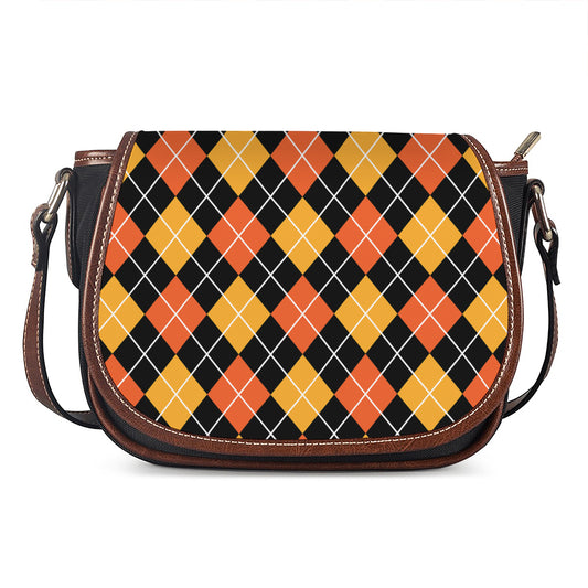 Halloween Black And Orange Argyle Print Saddle Bag