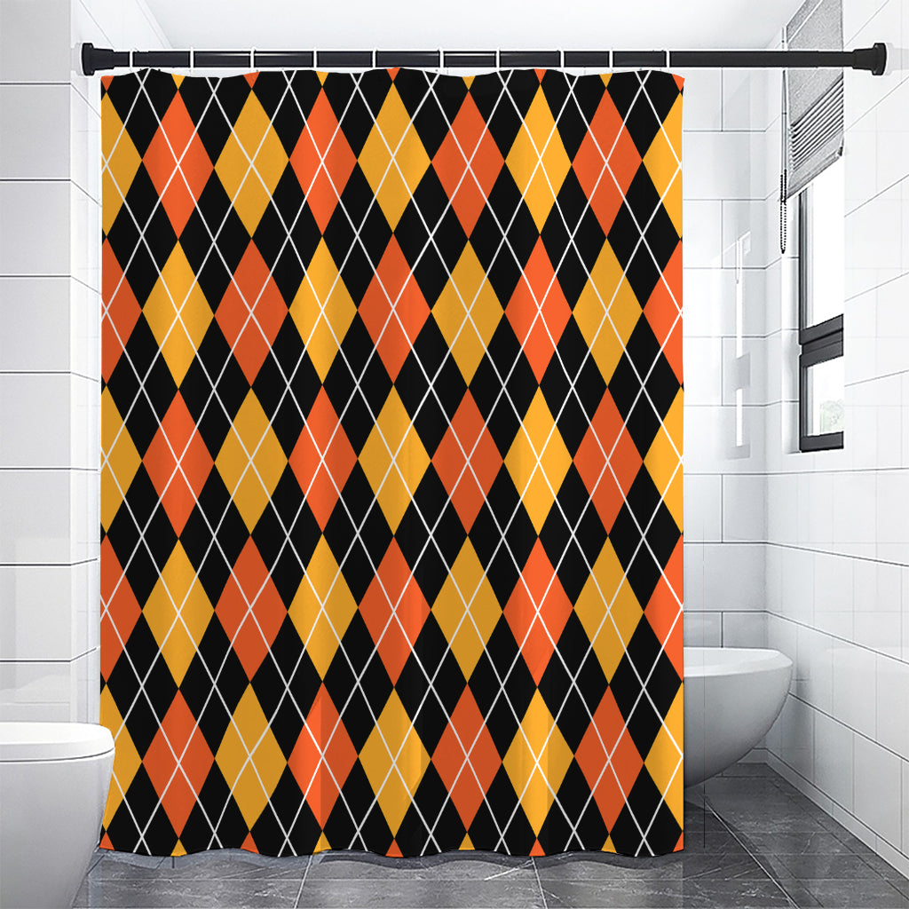 Halloween Black And Orange Argyle Print Shower Curtain