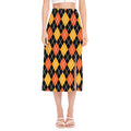 Halloween Black And Orange Argyle Print Side Slit Midi Skirt