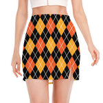 Halloween Black And Orange Argyle Print Side Slit Mini Skirt