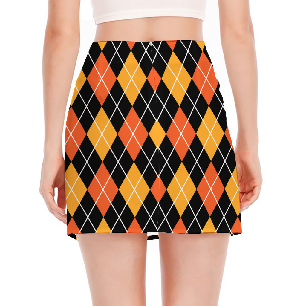 Halloween Black And Orange Argyle Print Side Slit Mini Skirt
