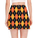 Halloween Black And Orange Argyle Print Side Slit Mini Skirt