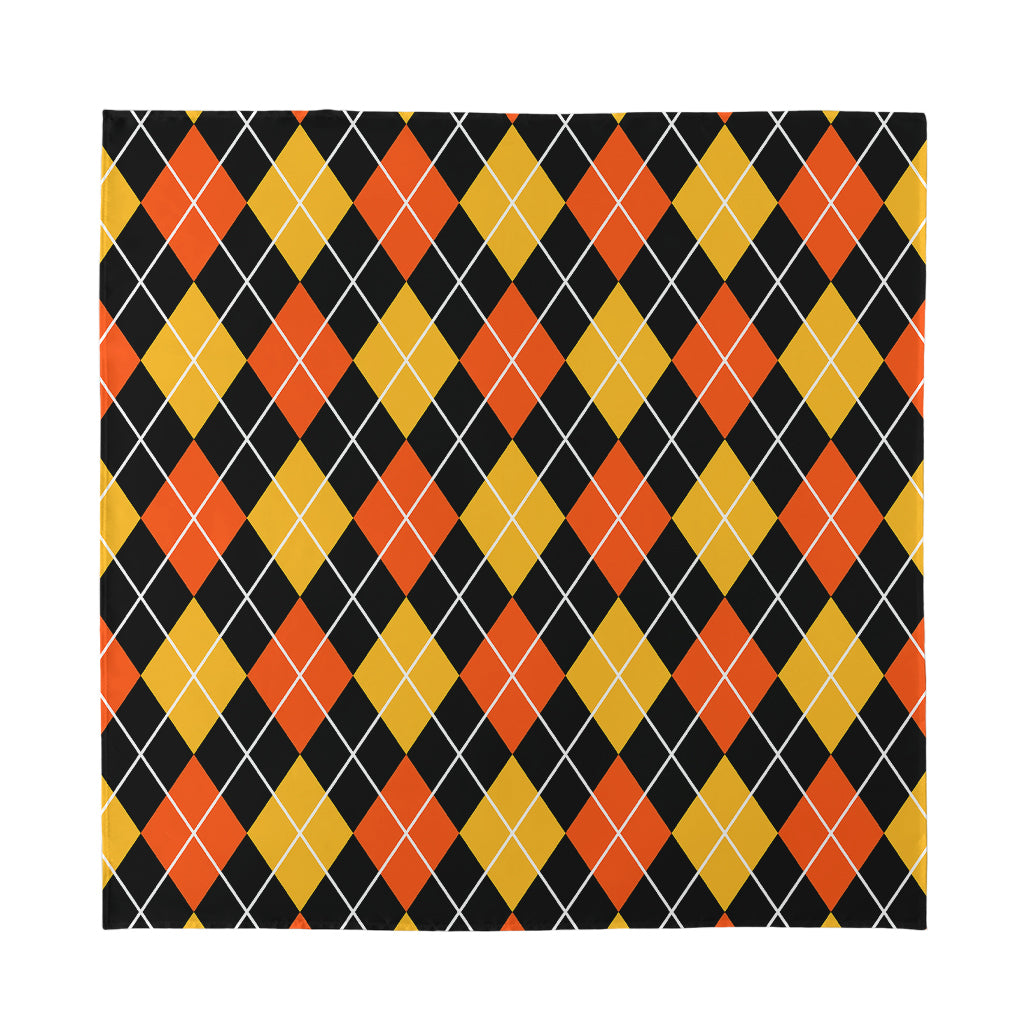 Halloween Black And Orange Argyle Print Silk Bandana