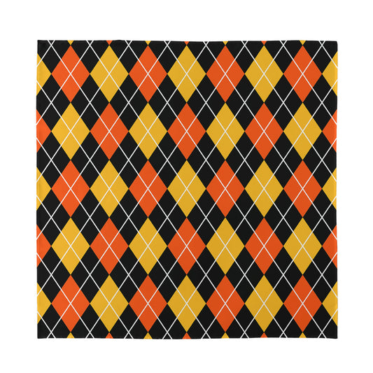 Halloween Black And Orange Argyle Print Silk Bandana