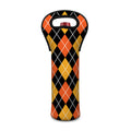 Halloween Black And Orange Argyle Print Single Neoprene Wine Tote