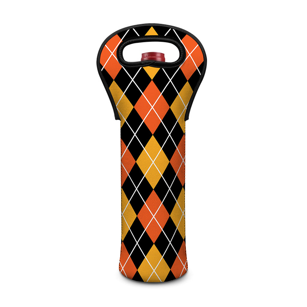 Halloween Black And Orange Argyle Print Single Neoprene Wine Tote