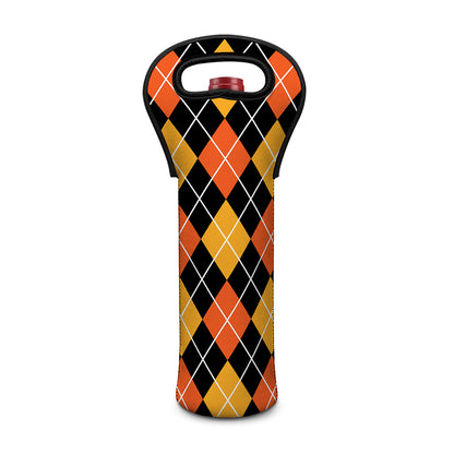 Halloween Black And Orange Argyle Print Single Neoprene Wine Tote