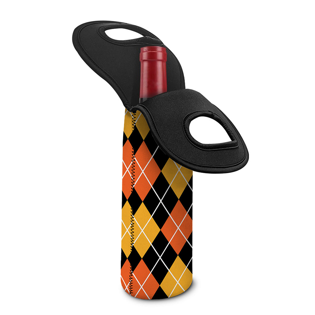 Halloween Black And Orange Argyle Print Single Neoprene Wine Tote