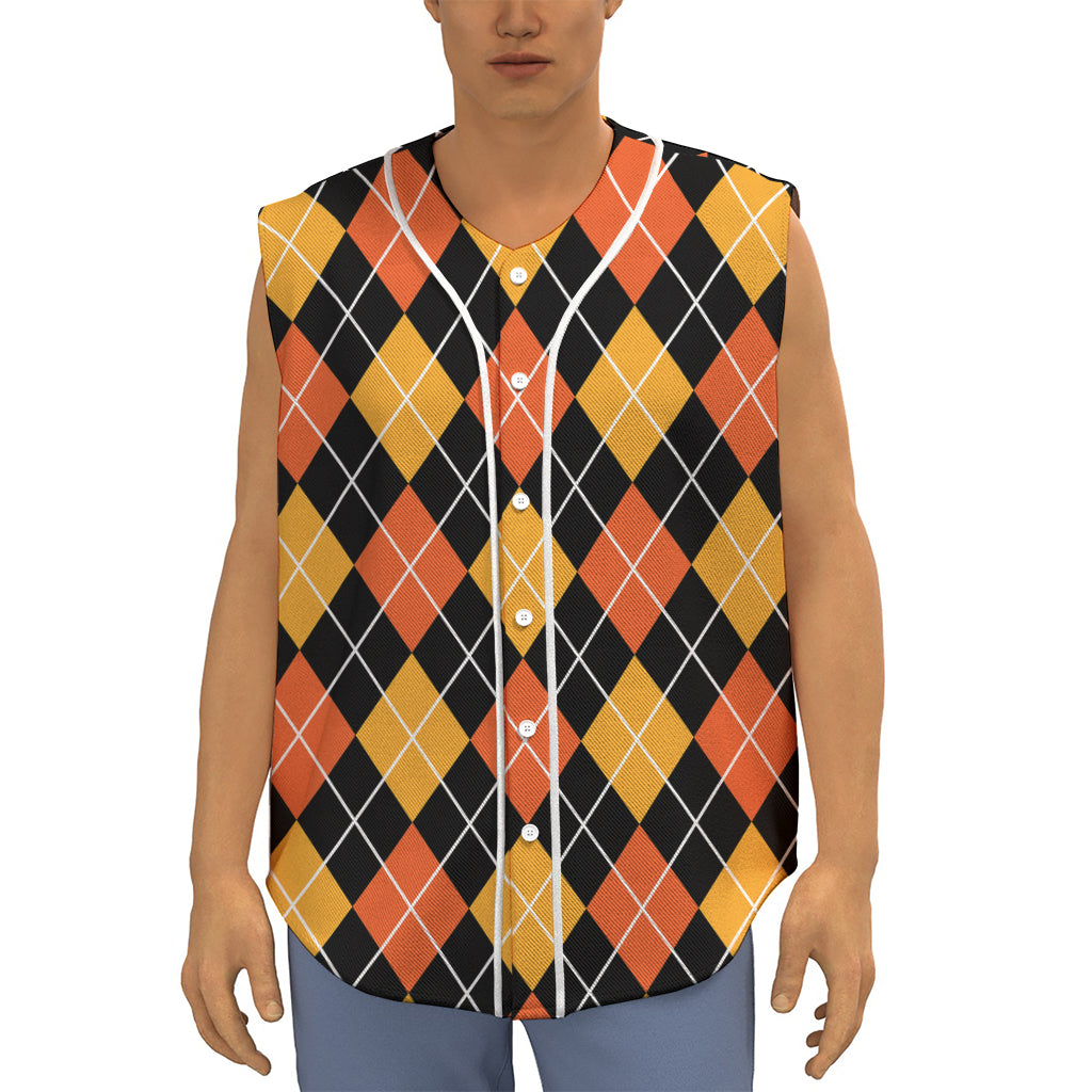 Halloween Black And Orange Argyle Print Sleeveless Baseball Jersey
