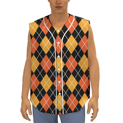Halloween Black And Orange Argyle Print Sleeveless Baseball Jersey