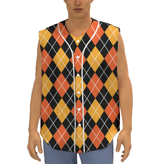 Halloween Black And Orange Argyle Print Sleeveless Baseball Jersey