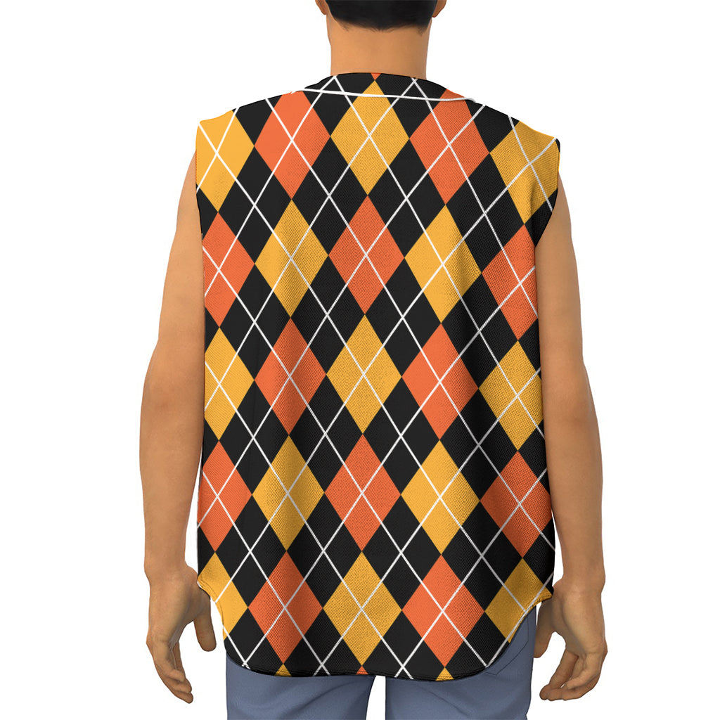 Halloween Black And Orange Argyle Print Sleeveless Baseball Jersey