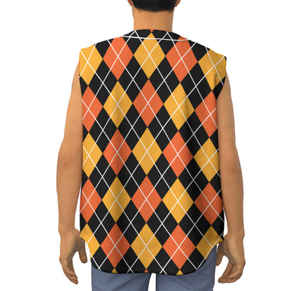 Halloween Black And Orange Argyle Print Sleeveless Baseball Jersey