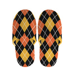 Halloween Black And Orange Argyle Print Slippers