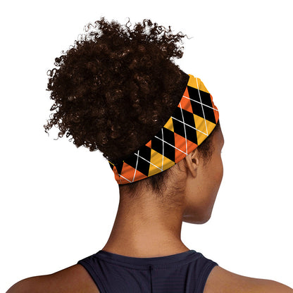 Halloween Black And Orange Argyle Print Sports Headband