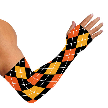 Halloween Black And Orange Argyle Print Sun Protection Arm Sleeves