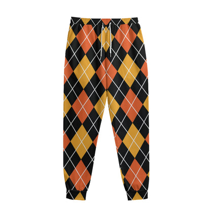Halloween Black And Orange Argyle Print Sweatpants