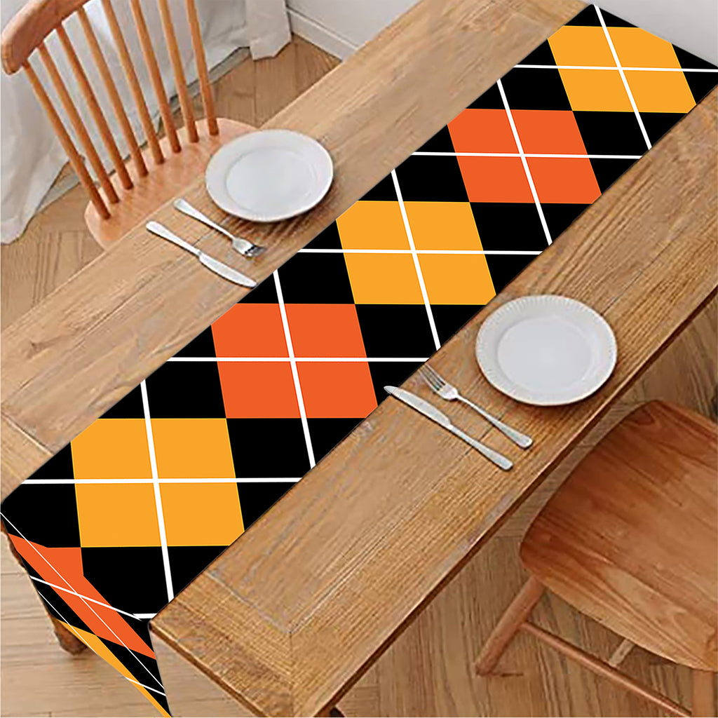 Halloween Black And Orange Argyle Print Table Runner