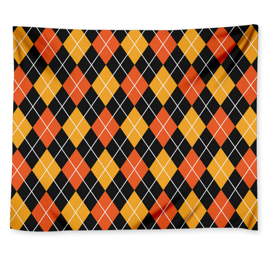 Halloween Black And Orange Argyle Print Tapestry