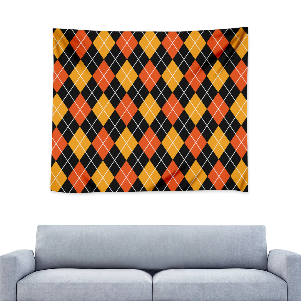 Halloween Black And Orange Argyle Print Tapestry