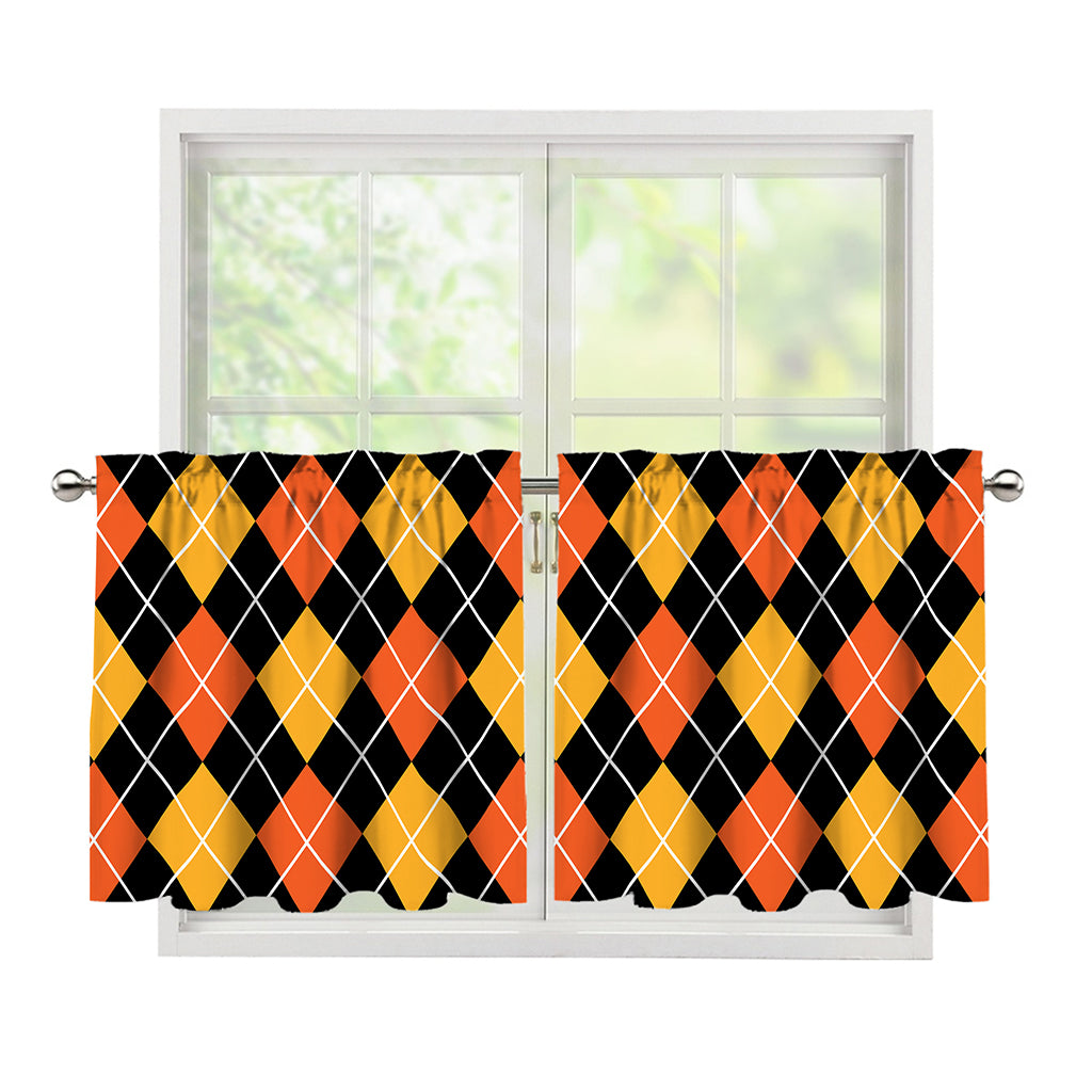 Halloween Black And Orange Argyle Print Tier Curtains