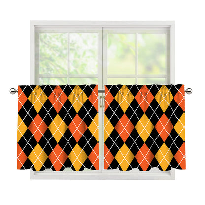 Halloween Black And Orange Argyle Print Tier Curtains