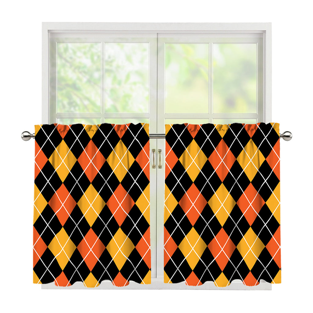 Halloween Black And Orange Argyle Print Tier Curtains