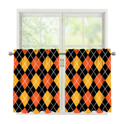 Halloween Black And Orange Argyle Print Tier Curtains