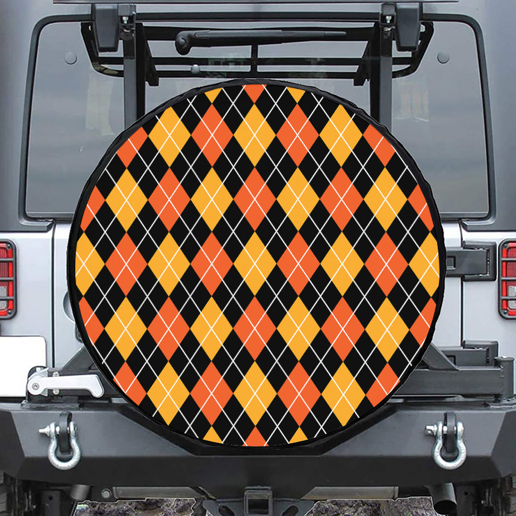 Halloween Black And Orange Argyle Print Tire Cover
