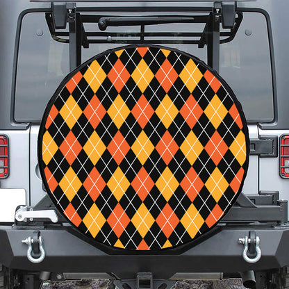 Halloween Black And Orange Argyle Print Tire Cover