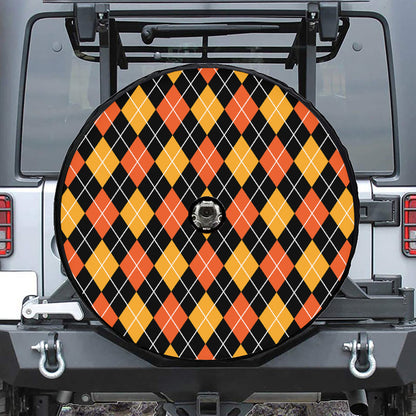Halloween Black And Orange Argyle Print Tire Cover With Camera Hole
