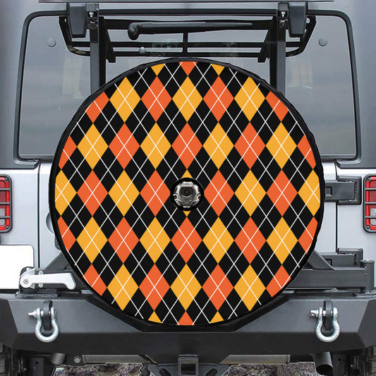 Halloween Black And Orange Argyle Print Tire Cover With Camera Hole