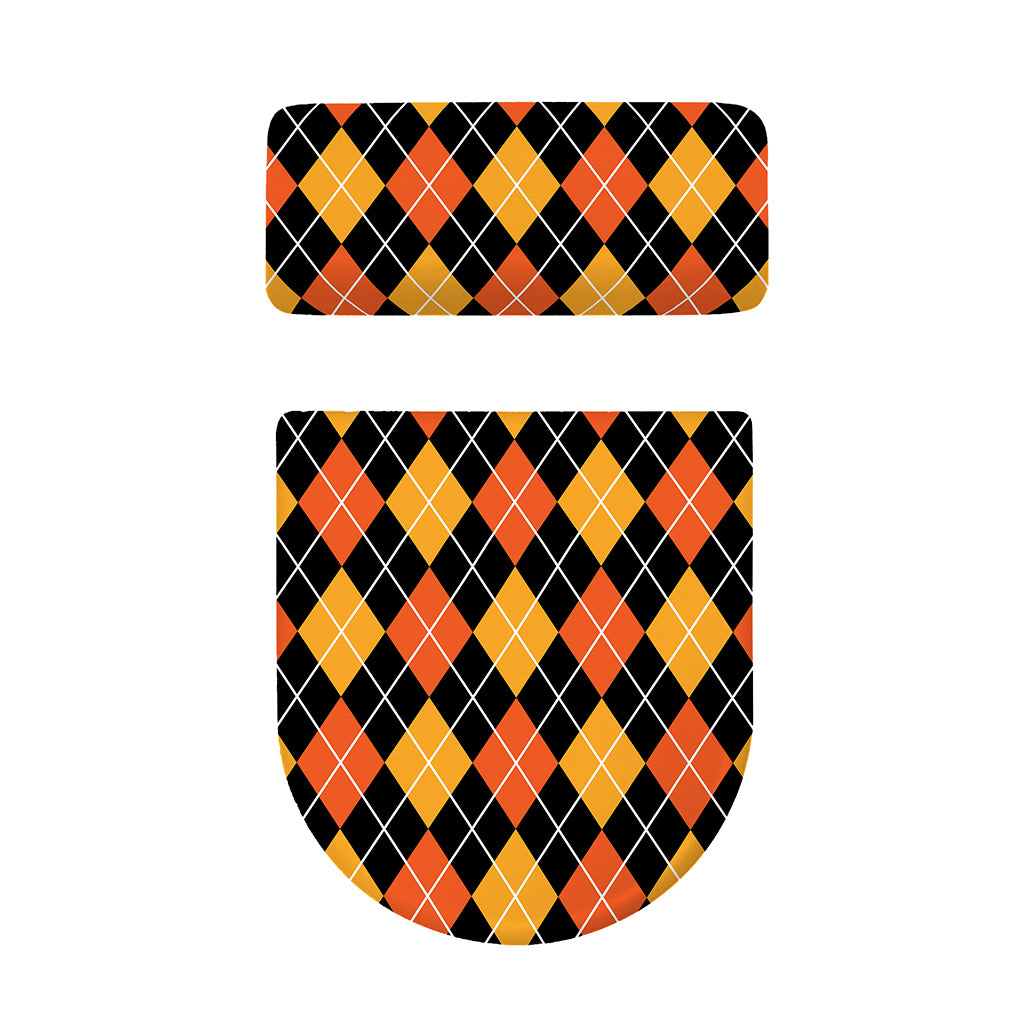 Halloween Black And Orange Argyle Print Toilet Lid And Tank Cover Set