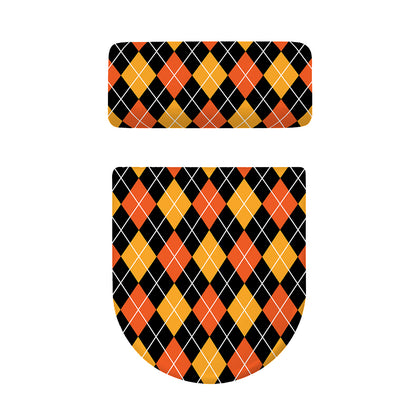 Halloween Black And Orange Argyle Print Toilet Lid And Tank Cover Set