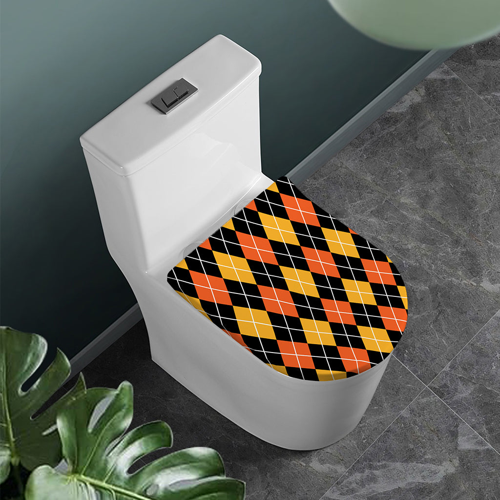 Halloween Black And Orange Argyle Print Toilet Lid Cover