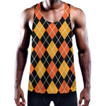 Halloween Black And Orange Argyle Print Training Tank Top