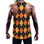 Halloween Black And Orange Argyle Print Training Tank Top