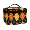 Halloween Black And Orange Argyle Print Travel Makeup Bag