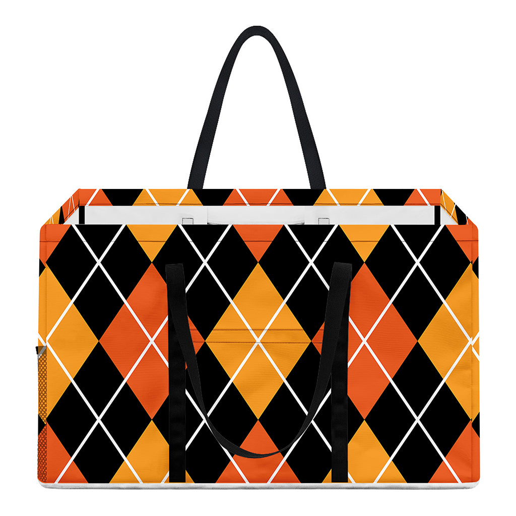 Halloween Black And Orange Argyle Print Utility Tote Bag