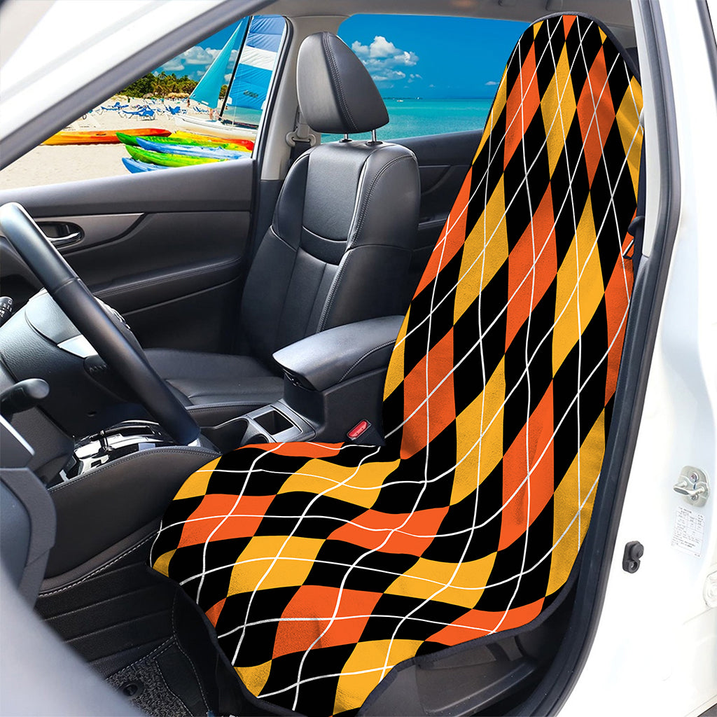 Halloween Black And Orange Argyle Print Waterproof Car Seat Cover