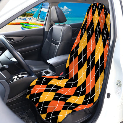Halloween Black And Orange Argyle Print Waterproof Car Seat Cover